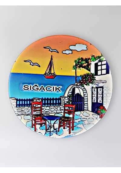 Sığacık Polyester Kabartmalı Magnet Çap:6,5cm Dekoratif Hediyelik Buzdolabı Süsü Kod:1357
