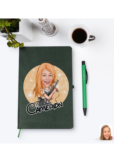 Kişiye Özel Kadın Kuaför Karikatürlü Yeşil Termo Deri Defter Kale N11.2953