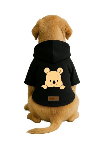 Baskılı İçi Polarlı Köpek Ve Kedi Kıyafeti & Elbisesi - Bej Renk Kapüşonlu Hoodie B693e, M