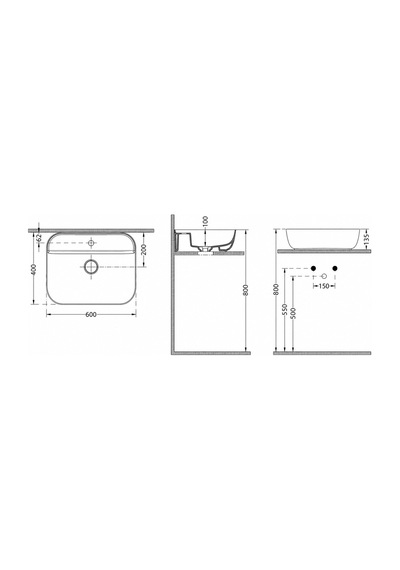Dura Bagno Nexus Çanak Lavabo 60x40 Cm. Batarya Delikli Tezgah Üstü Beyaz 5850