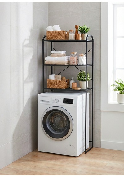 Uykula Çamaşır Makinesi Üstü Raf Düzenleyici 3 Katlı Metal Banyo Rafı Organizer Siyah
