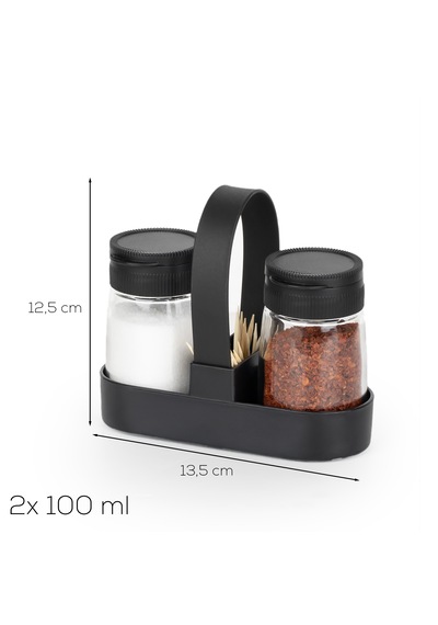 Porsima 00467 Siyah Drop 2 Li Standlı Tuzluk Biberlik Seti - 100ml Siyah