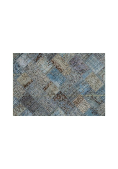 El Dokuması Patchwork Vintage Yün-pamuk Mavi Halı 21581 160 X 233 Cm