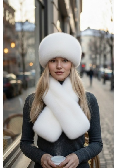 Givoria Kadın Kürklü Atkı Ve Kalpak Şapka Takımı Rus Slav Tarzı Kışlık Peluş Eskimo Set Beyaz Beyaz