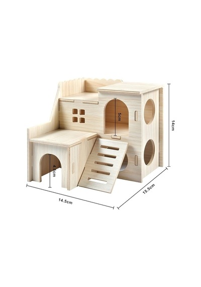 Hamster Evi Ve Koşu Tekerleği Seti - Ahşap Çok Katlı Yuva Merdivenli Oyun Parkı Ve Sessiz Koşma Çarkı