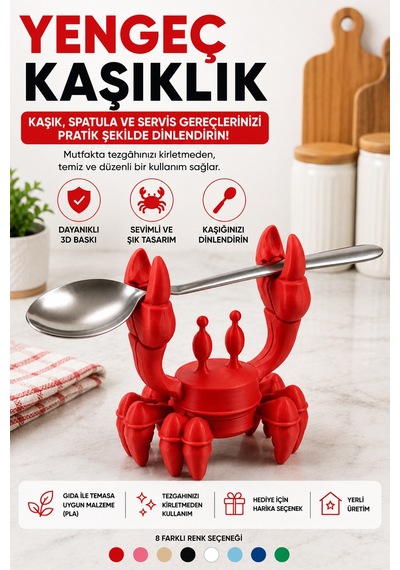 3d Baskı Yengeç Kaşıklık Mutfak Tezgahı Kaşık Dinlendirme Aparatı