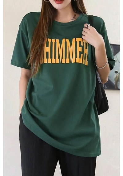 Uyguntarz Unisex Shımmer Baskılı Oversize T-shirt Yeşil
