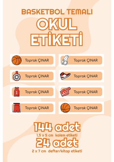 Basketbol Temalı Isimli Okul Etiketi Defter Kalem Kitap Sticker S