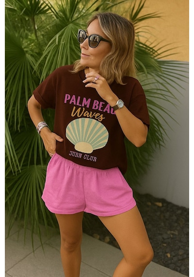 Palm Beach Waves Baskılı Unisex Tshırt Çok Renkli