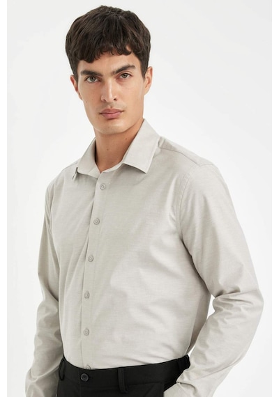 DeFacto Modern Fit Modern Kesim Poplin Düz Pamuk Karışımlı Uzun Kollu Gömlek D3375AX24AUGR297 Gri