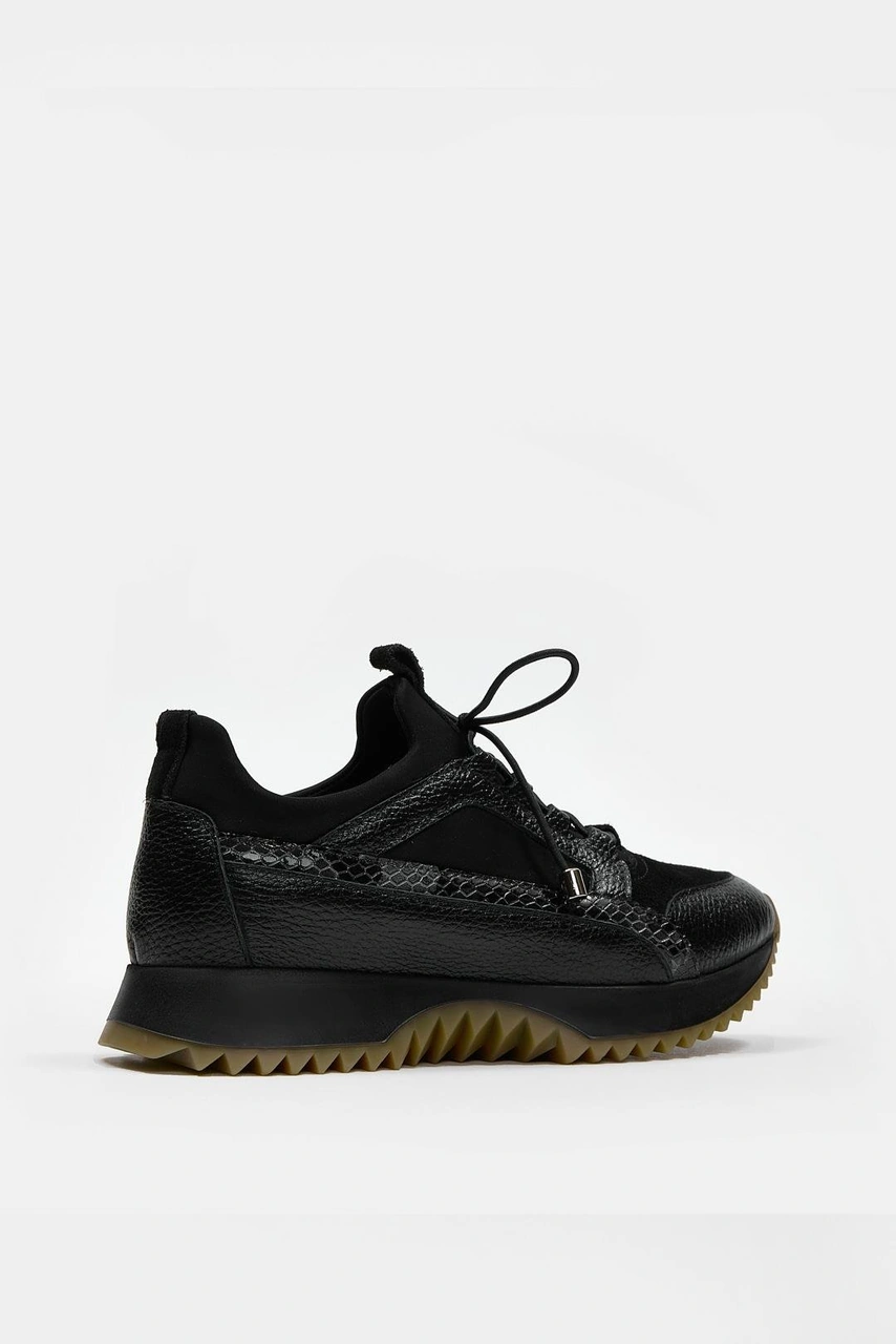 Sidney Siyah Hakiki Deri Yılan Desenli Kadın Sneaker Siyah