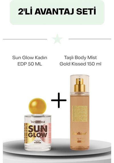 Sun Glow Kadın Edp 50 Ml + Taşlı Body Mist Gold Kissed 150 Ml