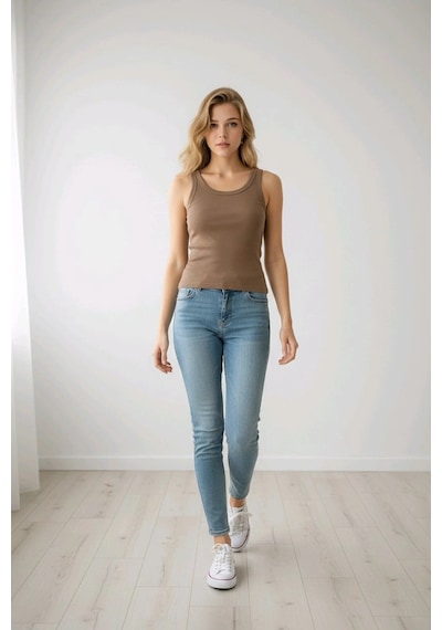 Fitilli Halter Yaka Örme Atlet Vizon