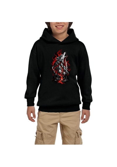 Zepplin Giyim Ateş Dağları Bozkurdu Siyah Çocuk Kapşonlu Sweatshirt