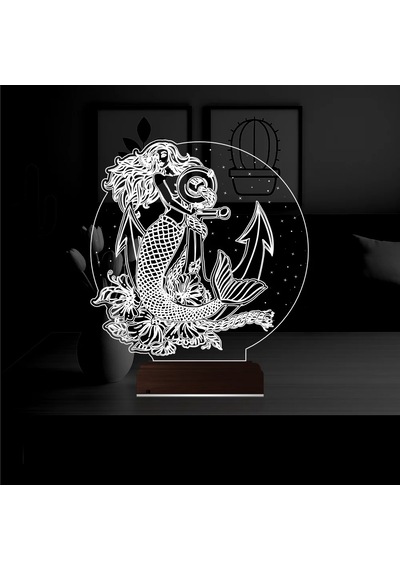 Luvivia Deniz Kızı Mermaid Çapa 3d Lamba - Masa Gece Lambası Şeffaf
