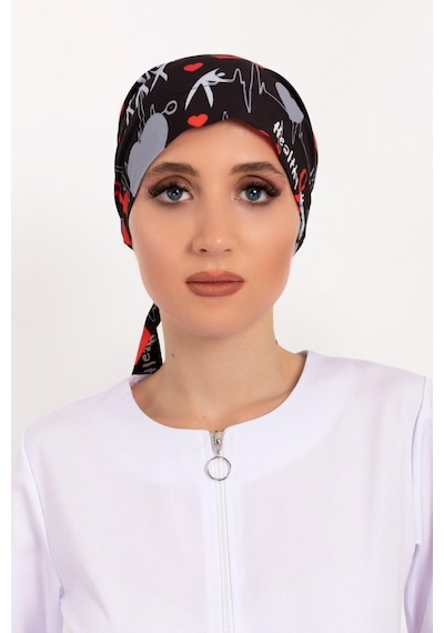Sağlıklı Kalp Desenli Tesettür Doktor Cerrah Hemşire Hastane Cerrahi Bone Siyah