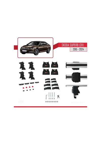 Skoda Superb 3v 2015 Ve Sonrası İle Uyumlu Ace-4 Ara Atkı Tavan Barı Gri