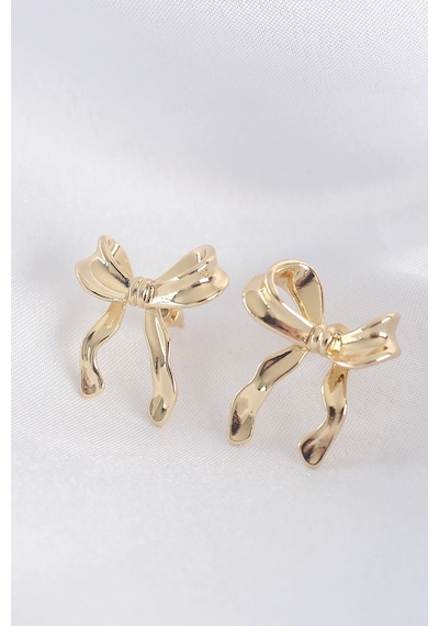 Pirinç Gold Renk Fiyonk Küpe Çelik