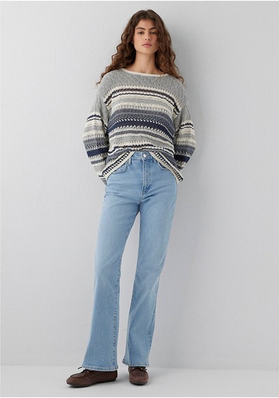 Mavi Çizgili Jakarlı Kazak Loose Fit / Bol Rahat Kesim 1710973-84057 Gri
