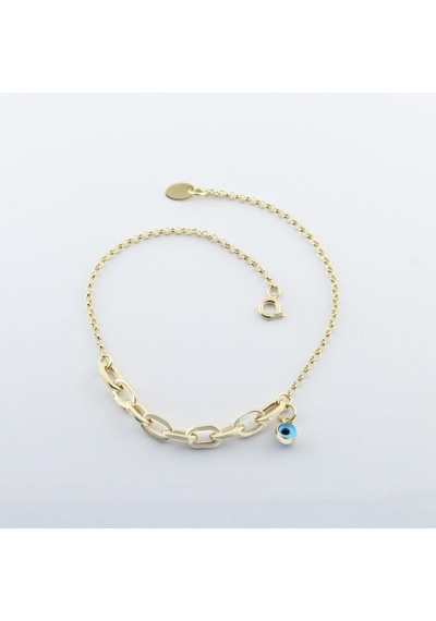 Mini Geçme Halkalı Nazar Boncuklu Gold Kaplama Gümüş Hallow Bileklik Gümüş
