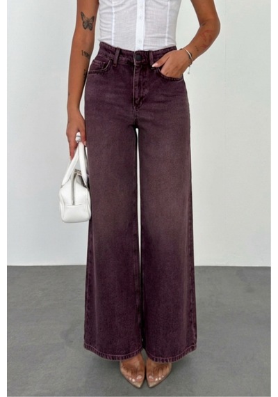 HLT Jeans Açık Bordo Kadın Wide Leg Jean %100 Pamuklu Yüksek Bel Palazzo Kot Pantolon Angel-2056