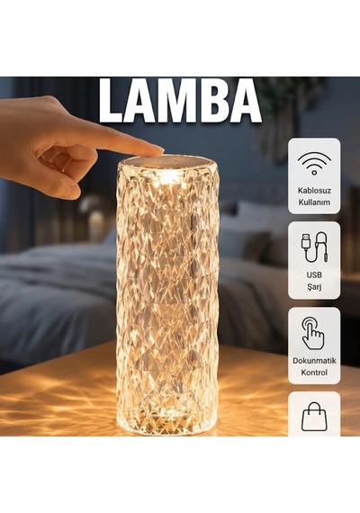 Şarj Edilebilir Kristal Masa Ve Gece Lambası Dokunmatik Renk Değiştirme Renkli