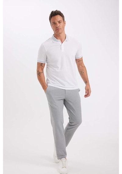 Defacto Slim Fit Dar Kesim Polo Yaka Kısa Kollu Pamuklu Tişört D0033AXNS Beyaz