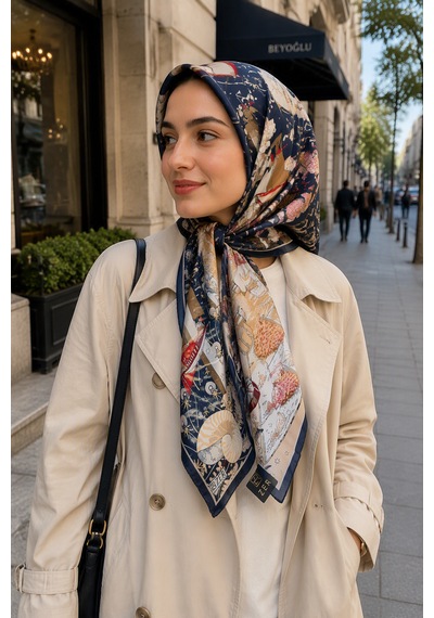 Zer Scarf Okyanus Desen Eşarp/omuz Şalı Krem