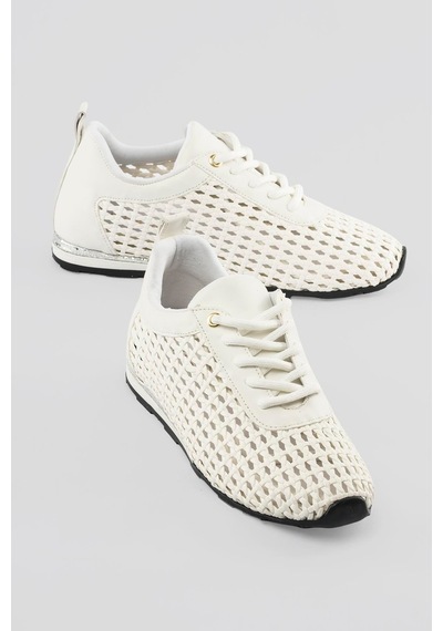 Mubiano Kadın Sneaker Örgülü Gümüş Detaylı Bağcıklı Spor Ayakkabı Nessa Beyaz Beyaz