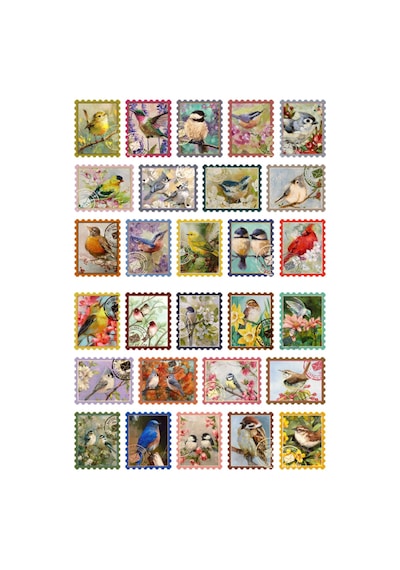 28 Adet Fairycore Kuş Figürlü Pul Sticker Seti - Etiket Seti Scrapbook Bullet Journal Çok Renkli