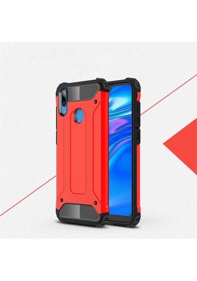 Kilifone - Huawei Uyumlu Y7 Prime 2019 / Y7 2019 - Kılıf Çift Katman Zırh Tank Crash Military Kapak - Kırmızı