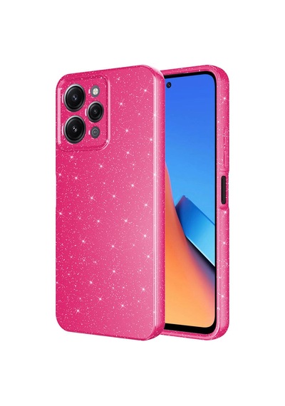 Xiaomi Redmi 12 Kılıf Kamera Korumalı Simli Silikon Üstün Koruma Pazarplus Pembe Koyu