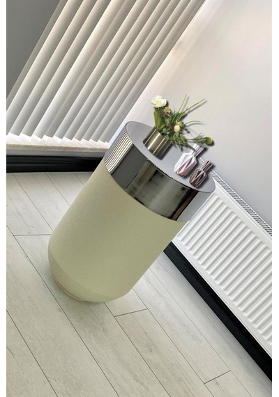 Dekoratif Krom Darbuka Beyaz Sehpa 70cm