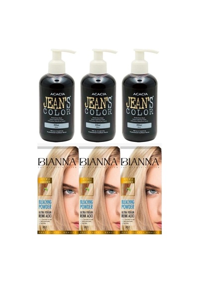 Jeans Color Saç Boyası Mavi 250 Ml 3 Adet + Bianna Saç Açıcı 3 Adet