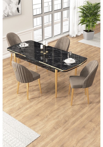 Canisa Edaf Serisi 80x132 Açılabilir Siyah Mermer Desen Mutfak Masa Takımı 4 Cappucino Sandalye Gold Detay Masa Siyah Mermer Sandalye Capppucino Gold Ayak Canisa Edaf Serisi 80x132 Açılabilir Siyah Mermer Desen Mutfak Masa Takımı 4 Cappucino Sandalye Gold Detay Masa Siyah Mermer Sandalye Capppucino Gold Ayak