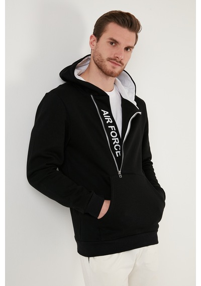 Buratti Kanguru Cepli Fermuarlı Kapüşon Yaka Slim Fit Erkek Sweat 575707 Siyah-Siyah