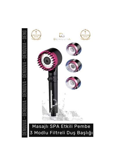 Duşbaşlığı Masajlı Spa Etkili Su Tasarruflu Yüksek Basınçlı Siyah Pembe 3 Modlu Filtreli Duş Başlığ Çok Renkli