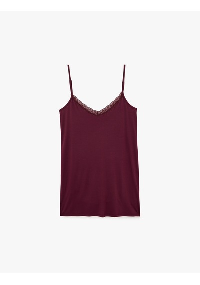 Koton Dantel Detaylı V Yaka Viskon Askılı Pijama Üstü Bordo 7wlk60002mk