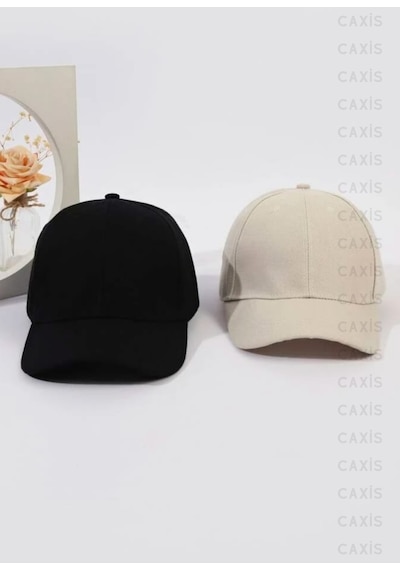 Caxis Spor Şapka Unisex 2 Adet Arkası Cırtlı Ayarlanabilir Siyah - Krem