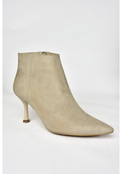 Fox Shoes N282102102 Bej Süet İnce Topuklu Sivri Burun Kadın Bot Bej
