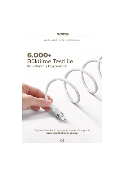Simex 60W Type-C Type-C Hızlı Şarj Kablosu - Manyetik Şarj ve Veri Kablosu - QC 4.0 Destekli SPK-13