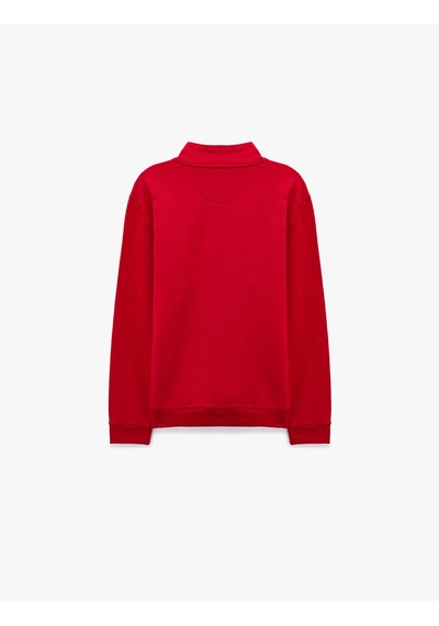 Koton Pamuklu Uzun Kollu Baskılı Yarım Fermuarlı Sweatshirt Kırmızı 7wam70062mk