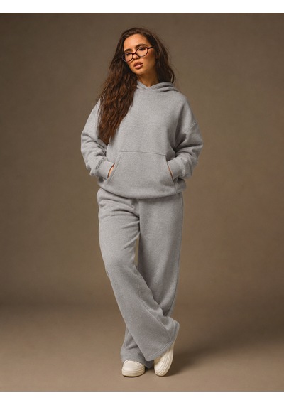 Macklin Unisex Kadın Erkek Baskısız Sweatshirt Oversize 3 İplik Kapüşonlu Hoodie Ve Baggy Eşofman Altı Dumangrii