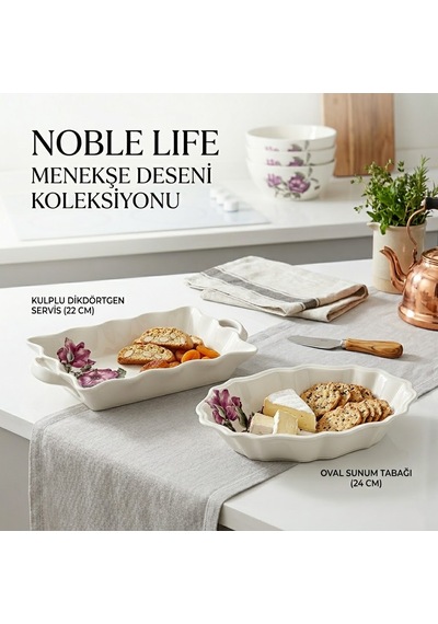 Noble Life Menekşe Desenli 2'li Özel Sunum Seti Beyaz