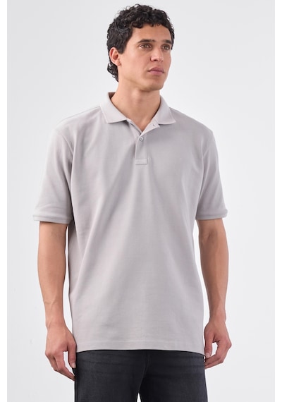 Dufy Gri Polo Yaka Pamuklu Düz Renk Slim Fit Erkek T-shirt Gri