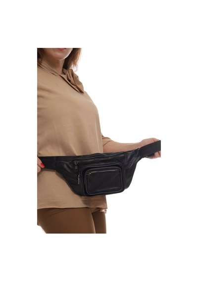 Nahitatyana Unisex Çok Cepli Hakiki Deri Freebag Bel Çantası Siyah