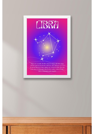 Libra Terazi Burcu Çerçeveli Tablo Aura Enerji Renkleri Astrolojik Takım Yıldızı Sembolü