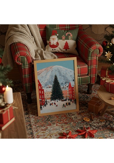 Vintage Noel Köyü Duvar Sanatı, Şenlikli Tatil Baskıları