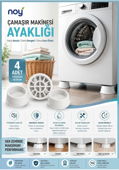 Beyaz Eşya Altlığı Ayağı 4 Adet Çamaşır Bulaşık Makinası Yükseltici Titreşim Önleyici Ayaklık Beyaz