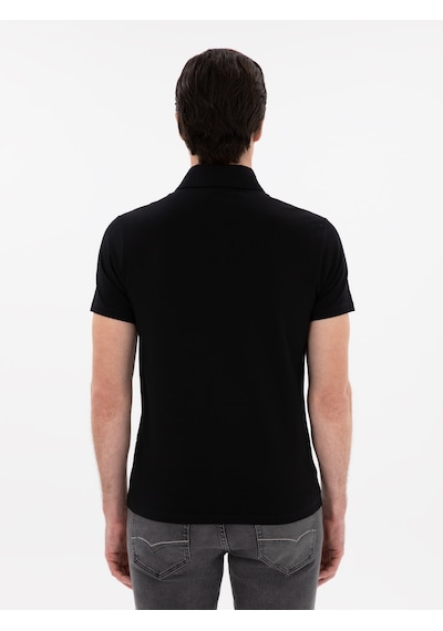 Siyah Slim Fit Polo Yaka Cepli T-shirt